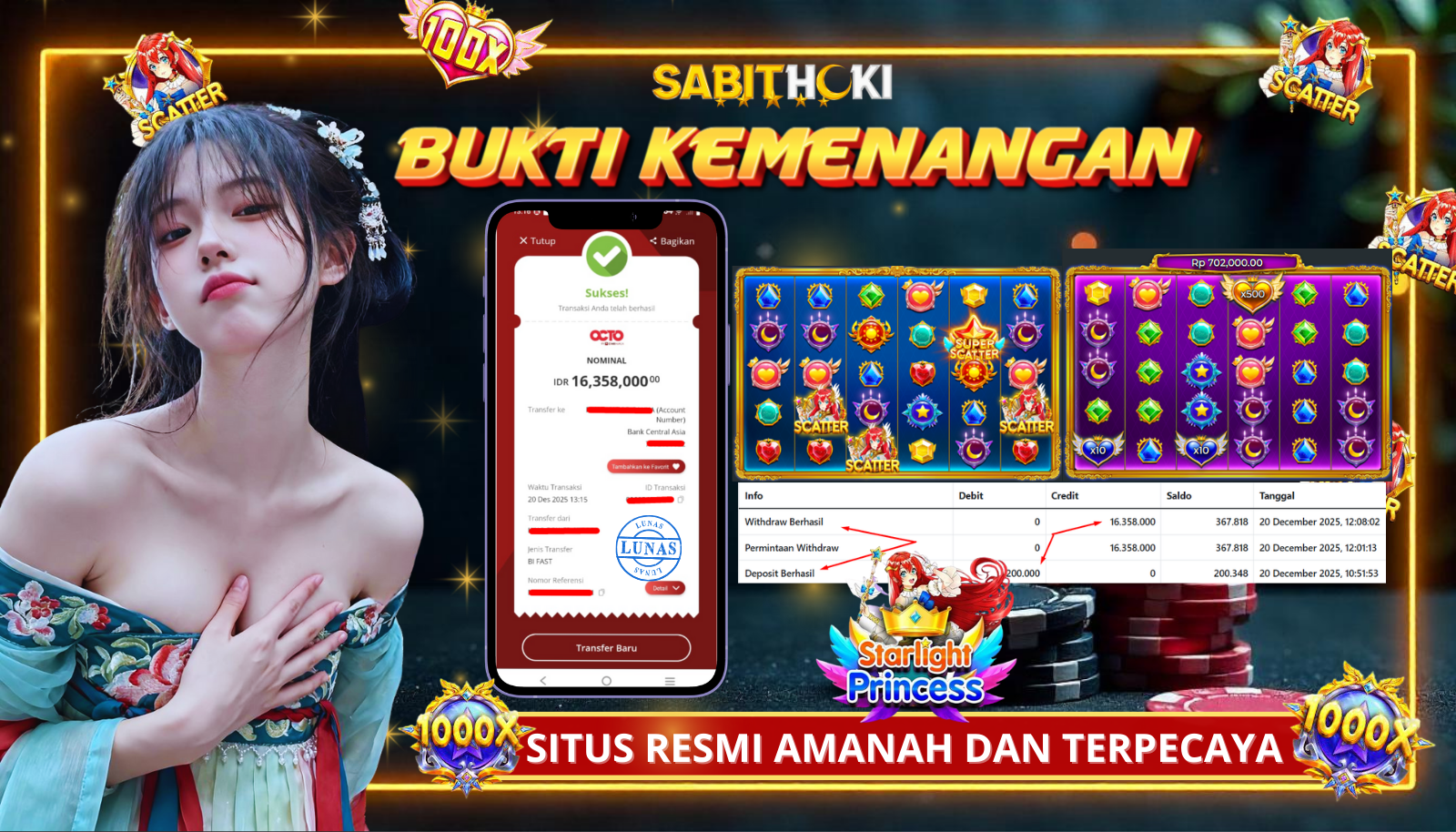 SELAMAT KEPADA MEMBER SETIA SABITHOKI YANG BERHASIL JACKPOT DI STAR LIGHT PRINCES SUPER SCATTER